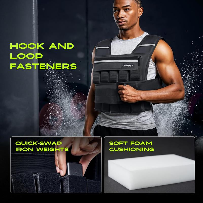 【Fallfreshness Deal】Liveet Adjustable Iron Sand Weighted Vest for Men Women, 20Lb 30Lb 45Lb 60Lb Weight Vest with Removable Weights, Heavy Duty Running Vest with Reflective Strips for Walking Strength Training Calisthenics,Bone Health, Core& Posture Boost
