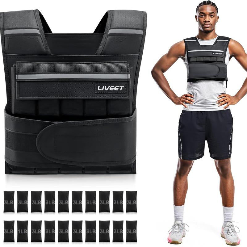 【Fallfreshness Deal】Liveet Adjustable Iron Sand Weighted Vest for Men Women, 20Lb 30Lb 45Lb 60Lb Weight Vest with Removable Weights, Heavy Duty Running Vest with Reflective Strips for Walking Strength Training Calisthenics,Bone Health, Core& Posture Boost