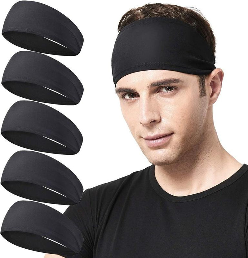 Sports Headbands for Men (5 Pack),Moisture Wicking Workout Headband, Sweatband Headbands for Running, Cycling, Football, Yoga, Hairband for Women and Men