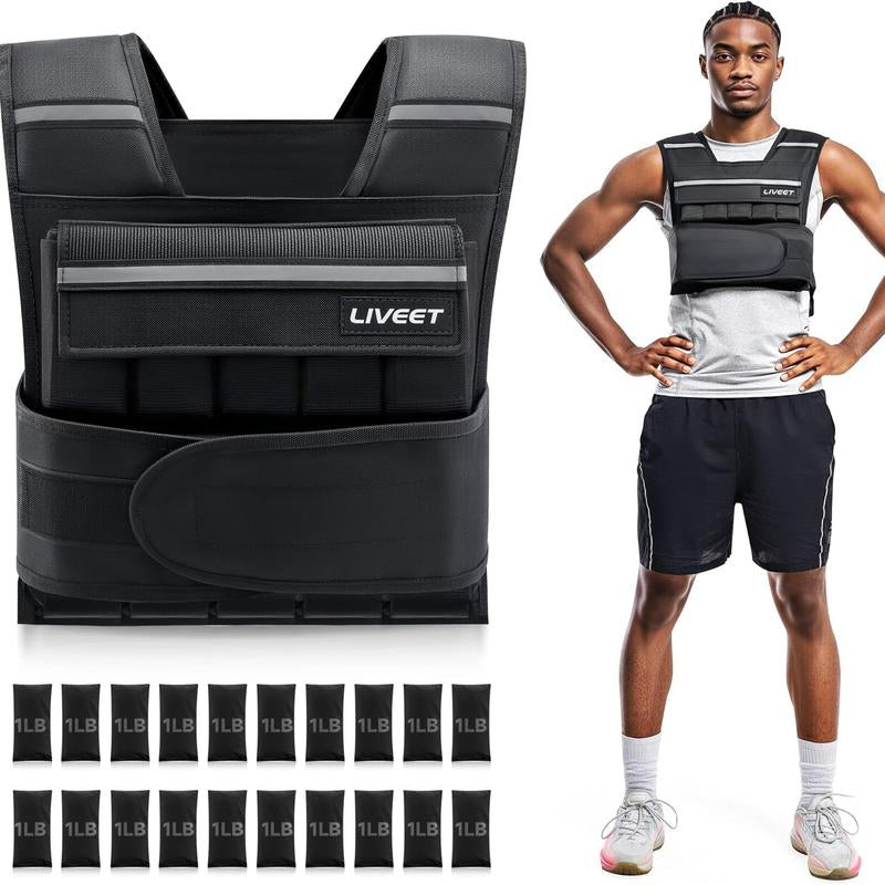 【Fallfreshness Deal】Liveet Adjustable Iron Sand Weighted Vest for Men Women, 20Lb 30Lb 45Lb 60Lb Weight Vest with Removable Weights, Heavy Duty Running Vest with Reflective Strips for Walking Strength Training Calisthenics,Bone Health, Core& Posture Boost