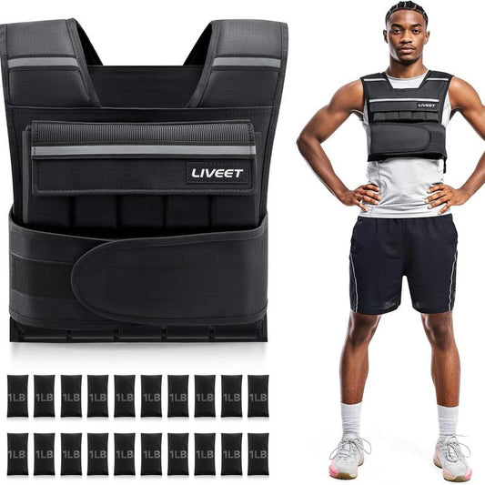 【Fallfreshness Deal】Liveet Adjustable Iron Sand Weighted Vest for Men Women, 20Lb 30Lb 45Lb 60Lb Weight Vest with Removable Weights, Heavy Duty Running Vest with Reflective Strips for Walking Strength Training Calisthenics,Bone Health, Core& Posture Boost