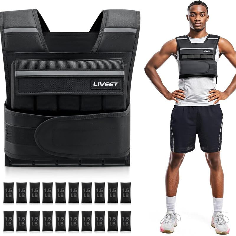 【Fallfreshness Deal】Liveet Adjustable Iron Sand Weighted Vest for Men Women, 20Lb 30Lb 45Lb 60Lb Weight Vest with Removable Weights, Heavy Duty Running Vest with Reflective Strips for Walking Strength Training Calisthenics,Bone Health, Core& Posture Boost