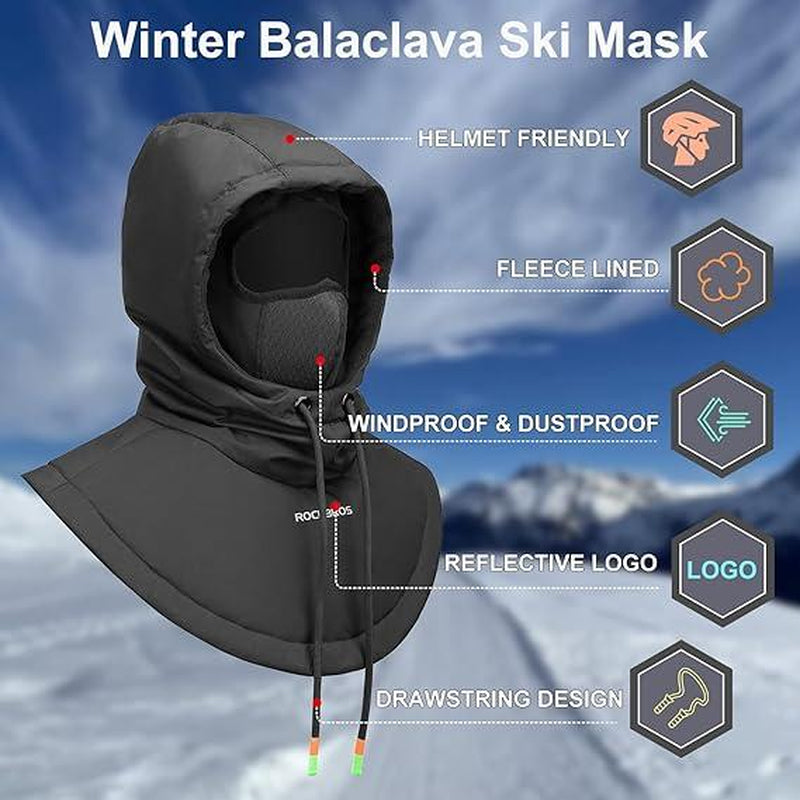 ROCKBROS Ski Mask for Men Women Winter Balaclava Ski Mack Thermal Fleece for Cold Weather Black