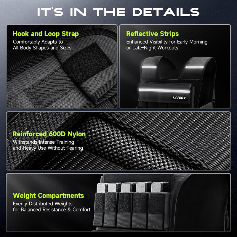 【Fallfreshness Deal】Liveet Adjustable Iron Sand Weighted Vest for Men Women, 20Lb 30Lb 45Lb 60Lb Weight Vest with Removable Weights, Heavy Duty Running Vest with Reflective Strips for Walking Strength Training Calisthenics,Bone Health, Core& Posture Boost