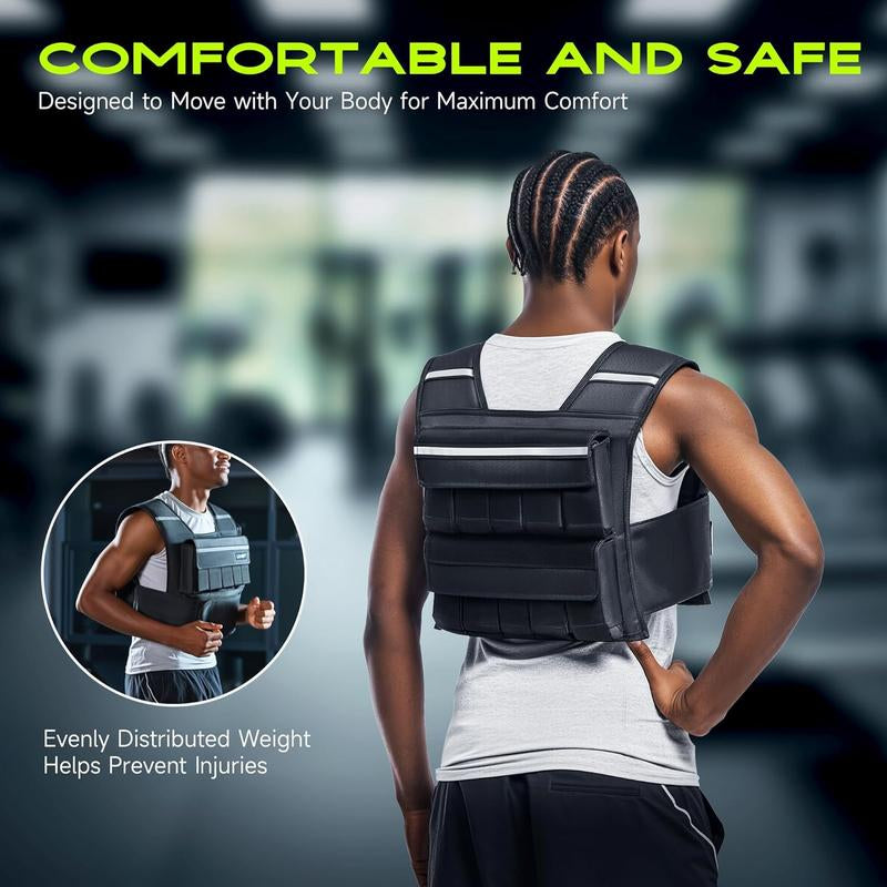 【Fallfreshness Deal】Liveet Adjustable Iron Sand Weighted Vest for Men Women, 20Lb 30Lb 45Lb 60Lb Weight Vest with Removable Weights, Heavy Duty Running Vest with Reflective Strips for Walking Strength Training Calisthenics,Bone Health, Core& Posture Boost