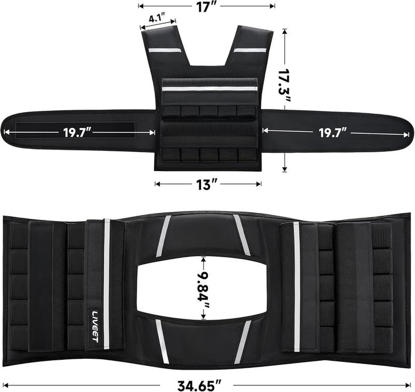 【Fallfreshness Deal】Liveet Adjustable Iron Sand Weighted Vest for Men Women, 20Lb 30Lb 45Lb 60Lb Weight Vest with Removable Weights, Heavy Duty Running Vest with Reflective Strips for Walking Strength Training Calisthenics,Bone Health, Core& Posture Boost